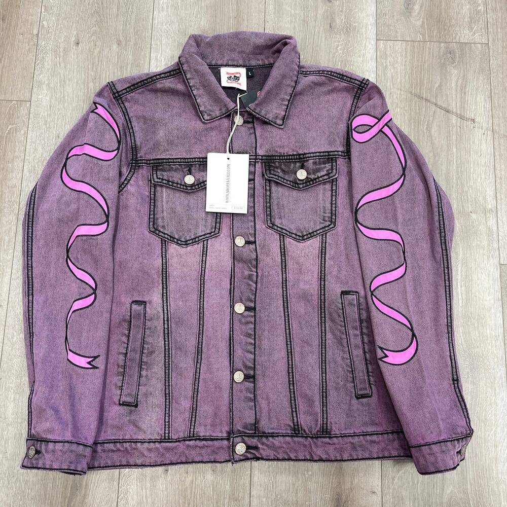 New Asaali Jeans Co Stone Wash Denim Jacket Purple size Large L B17